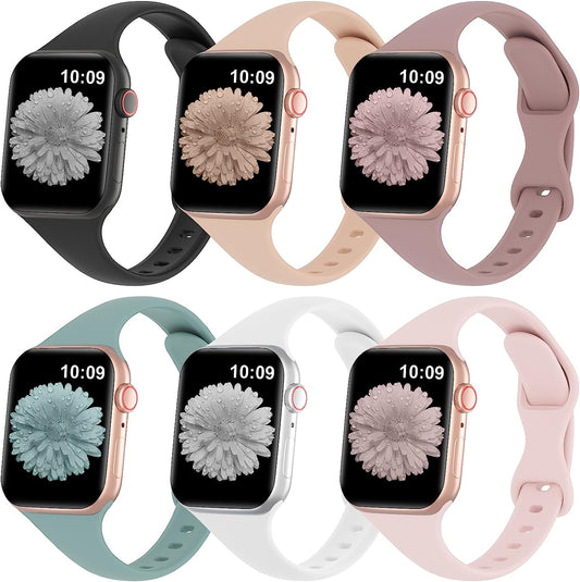 Slimband 6 Pack Slim Silicone Bands Compatible for Apple Watch Band 38Mm 40Mm 41Mm 42Mm 44Mm 45Mm 49Mm, Narrow Replacement Strap Thin Wristband for Iwatch Ultra Series 8/SE/7/6/5/4/3/2/1 Women Men  Slimband   