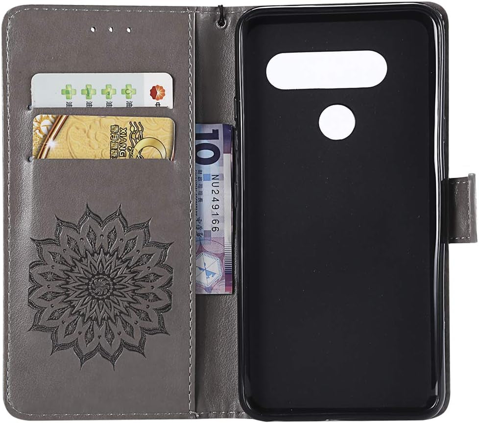 ISADENSER LG V40 Thinq Case LG V40 Flip Case for Women [Wallet Stand] as Case with Shockproof Cards Slot Holder Cash Pockets Magnetic Closure PU Leather Wallet Case Cover for LG V40 Thinq Gray Sun  ISADENSER   