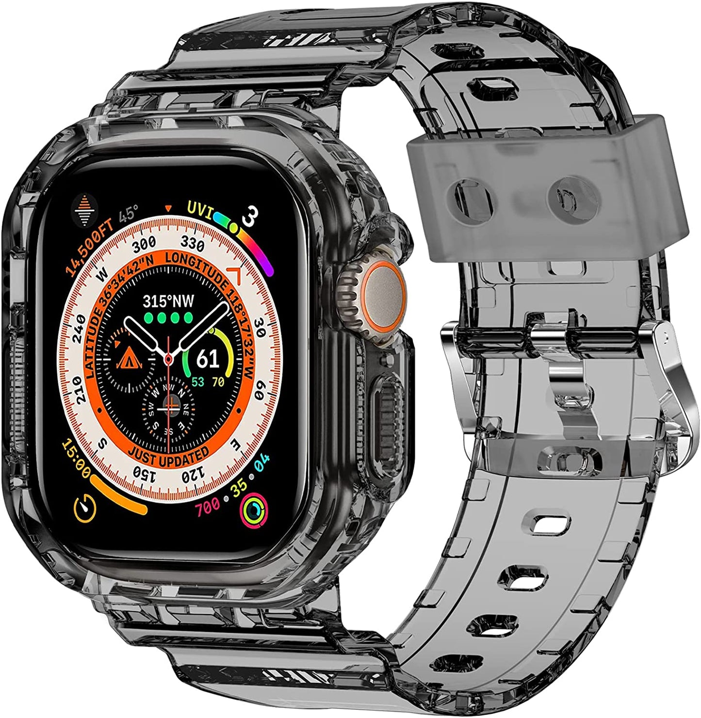 XYF Compatible for Crystal Clear Apple Watch Bands, 45Mm 44Mm 42Mm 41Mm 40Mm 38Mm 49Mm with Bumper Case for Men Women Jelly Sport Case and Band for Iwatch Ultra Series 8 7 SE/6 5 4 3 2 1  XYF Black 49mm 49mm 