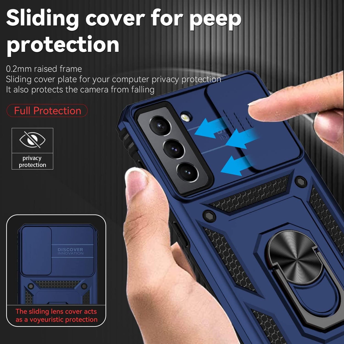 For Samsung Galaxy S21 plus Case with Camera Lens Cover HD Screen Protector, Military-Grade Drop Tested Magnetic Ring Holder Kickstand Protective Phone Case for Samsung Galaxy S21+ plus 5G (Navy Blue)  JINZHI Inc   