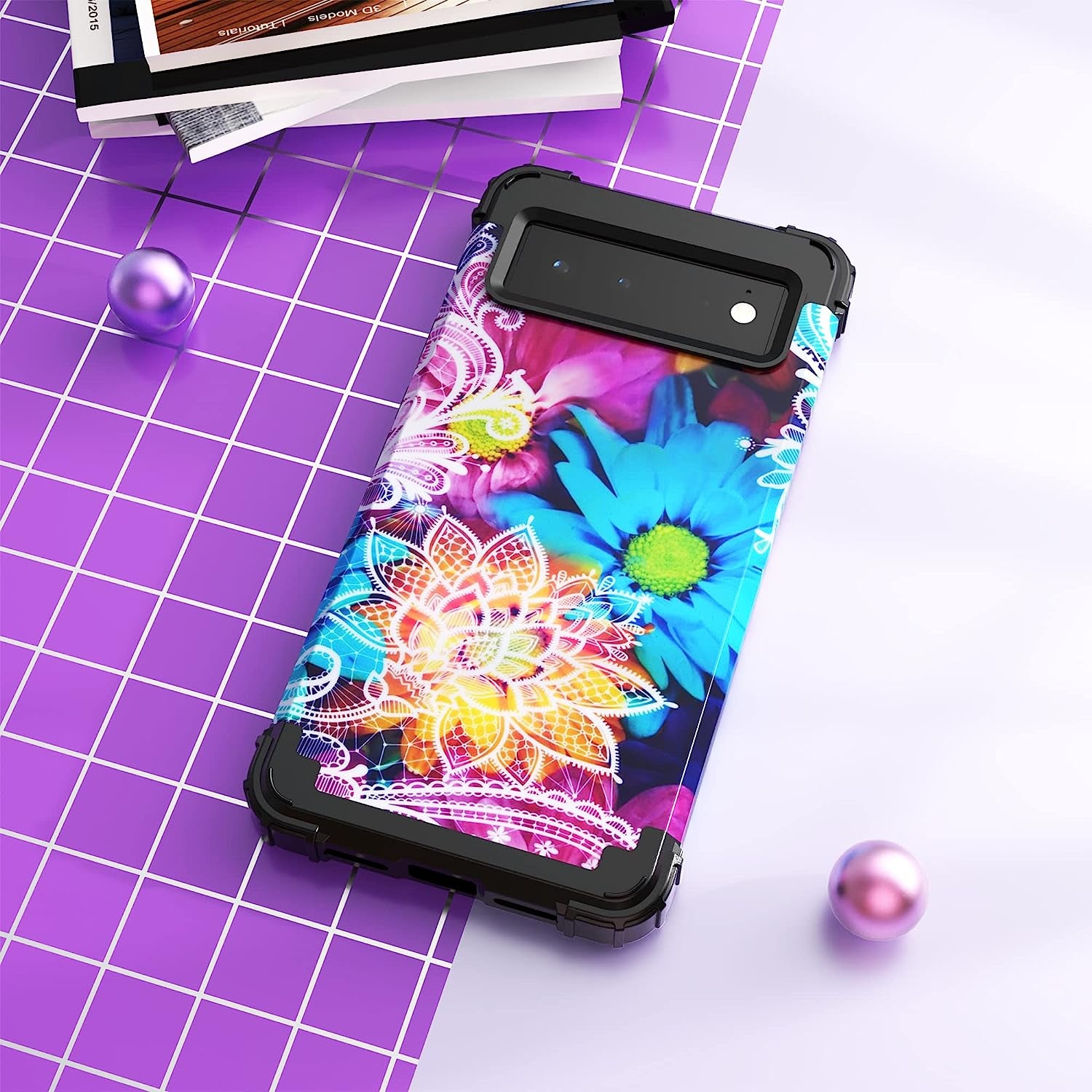 Idweel Google Pixel 6 Case (2021), 3-In-1 Shockproof Hybrid Heavy Duty Protection, Hard PC & Soft Silicone, Full Body Bumper, 6.4 Inch 5G - Flower  IDweel   