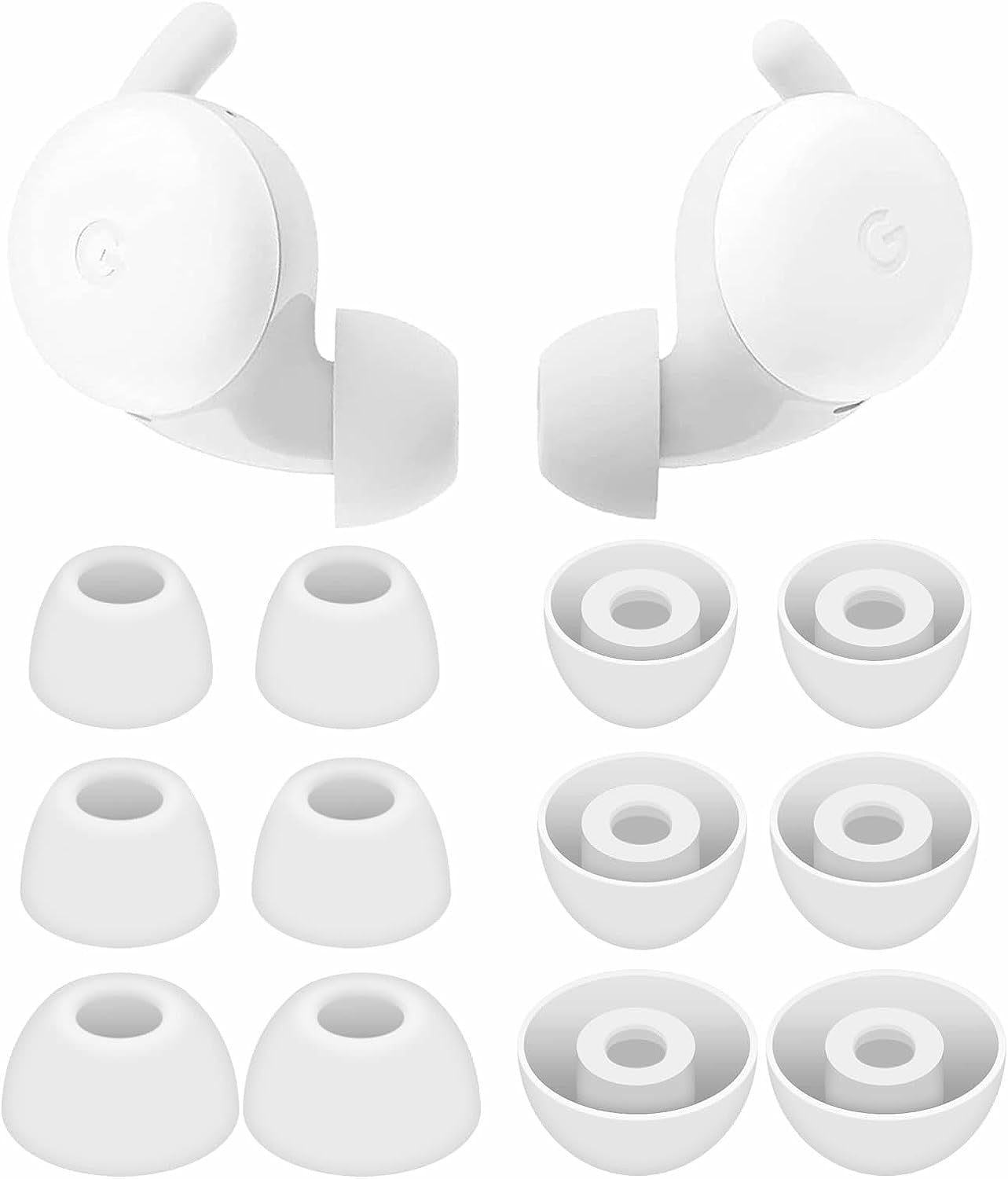 6 Pairs Compatible with Pixel Buds A-Series Ear Tips, Replacement Silicone Rubber Earbuds Gel Earplug Wing Fit in Case Accessories Compatible with Google Pixel Buds a Series - S/M/L Black  IiEXCEL silicone white S/M/L 