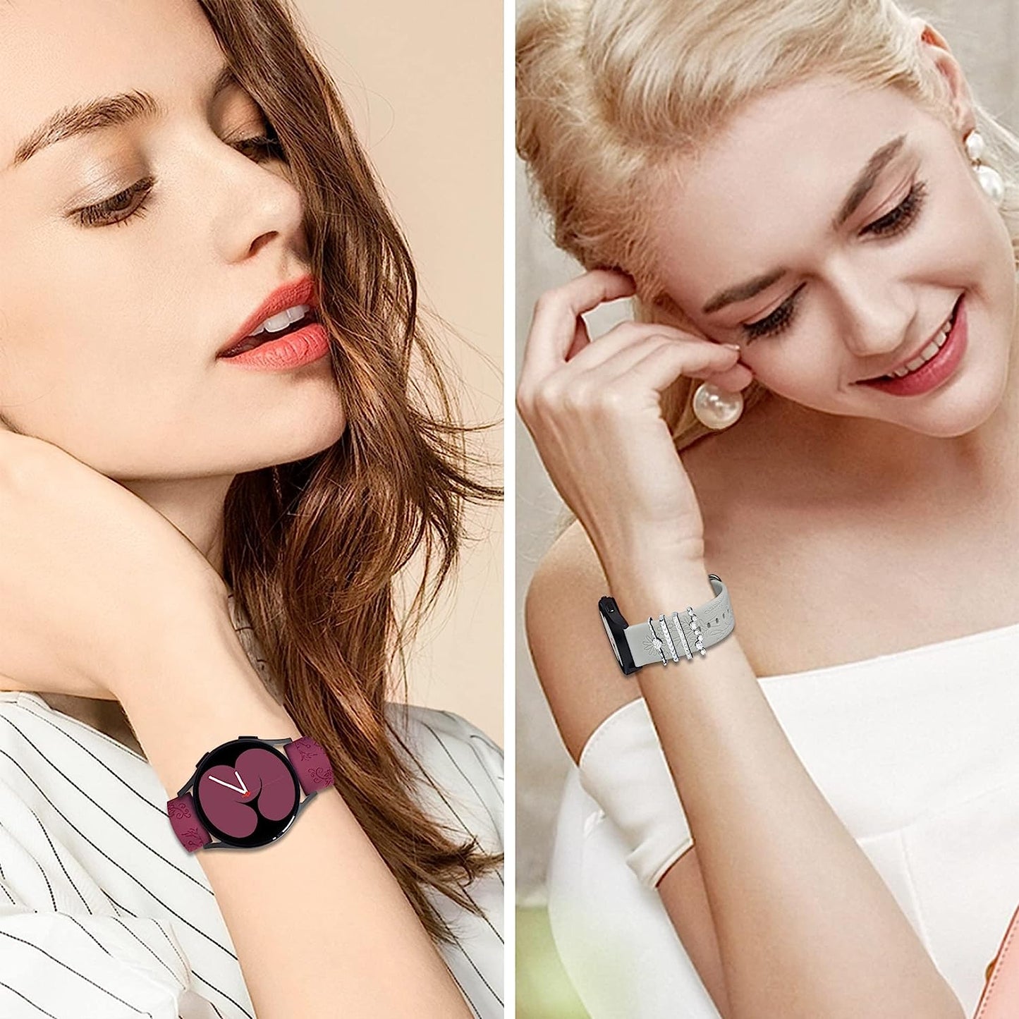 6 Pack Bands for Samsung Galaxy Watch 5 & 4 Band with 4 Charms, YOPICKERN 20Mm Women Floral Engraved Silicone Strap with Decorative Rings Loops for Active 2/Watch 5 Pro/Watch 4 Classic 46Mm 42Mm/Watch 3 41Mm  YOPICKERN   