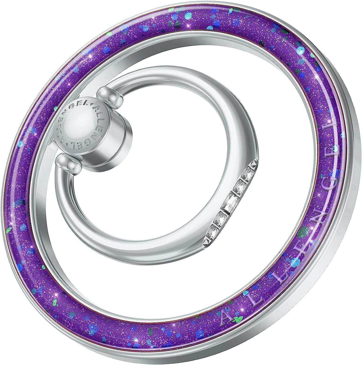 Compatible with Magsafe Phone Grip Stand, Allengel Magnetic Phone Ring Holder with Finger Kickstand for Smartphone, Luxury Gold White  Allengel bling purple  
