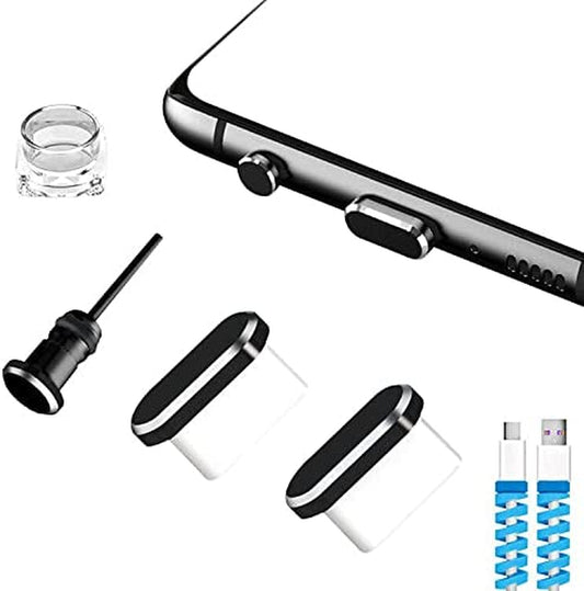 VIWIEU USB Type C Dust Plugs Charging Port Cover Caps with Earphone Jack Pin and Cable Protectors 2 Pack Compatible with Samsung Galaxy S22/S21/S20+ Ultra/Z Flip 4/Z Fold 4, Pixel 6A Oneplus 10T Black  VIWIEU   