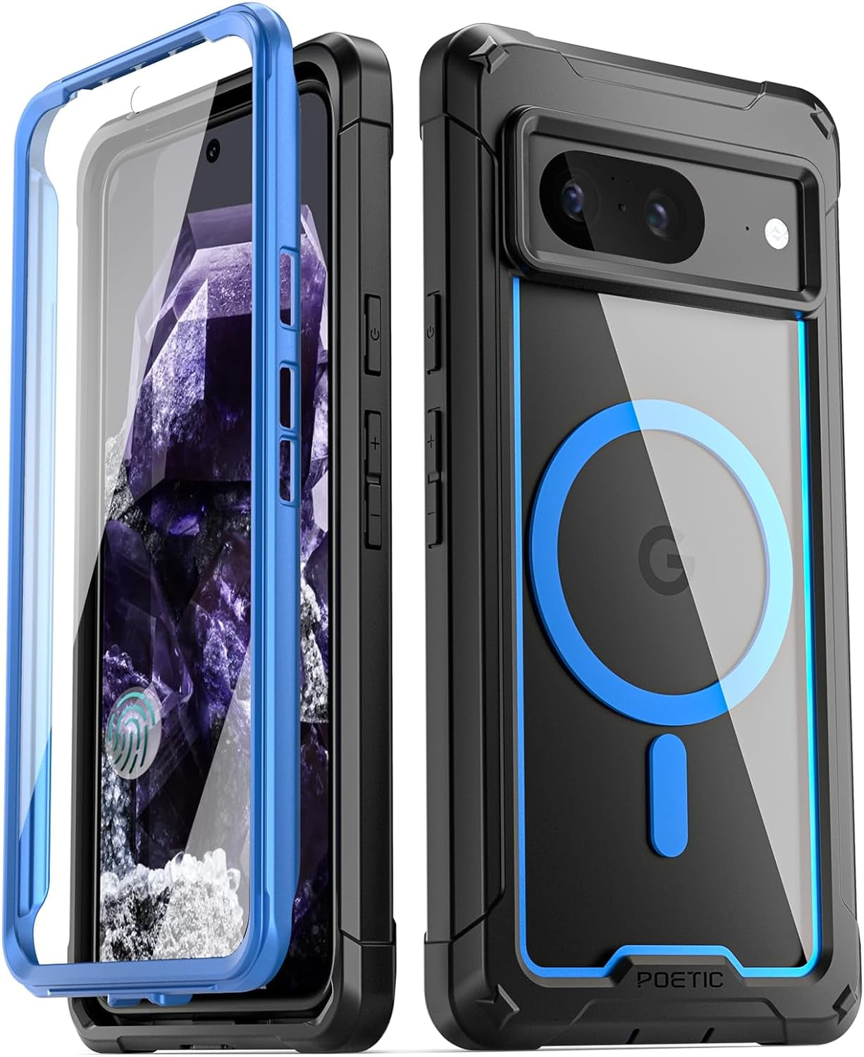 Poetic Guardian Magpro Case for Google Pixel 8 6.2 Inch, [Compatible with Magsafe] [20FT Mil-Grade Drop Tested], Full Body Hybrid Shockproof Bumper Cover with Built-In Screen Protector, Green/Clear  Poetic Blue  