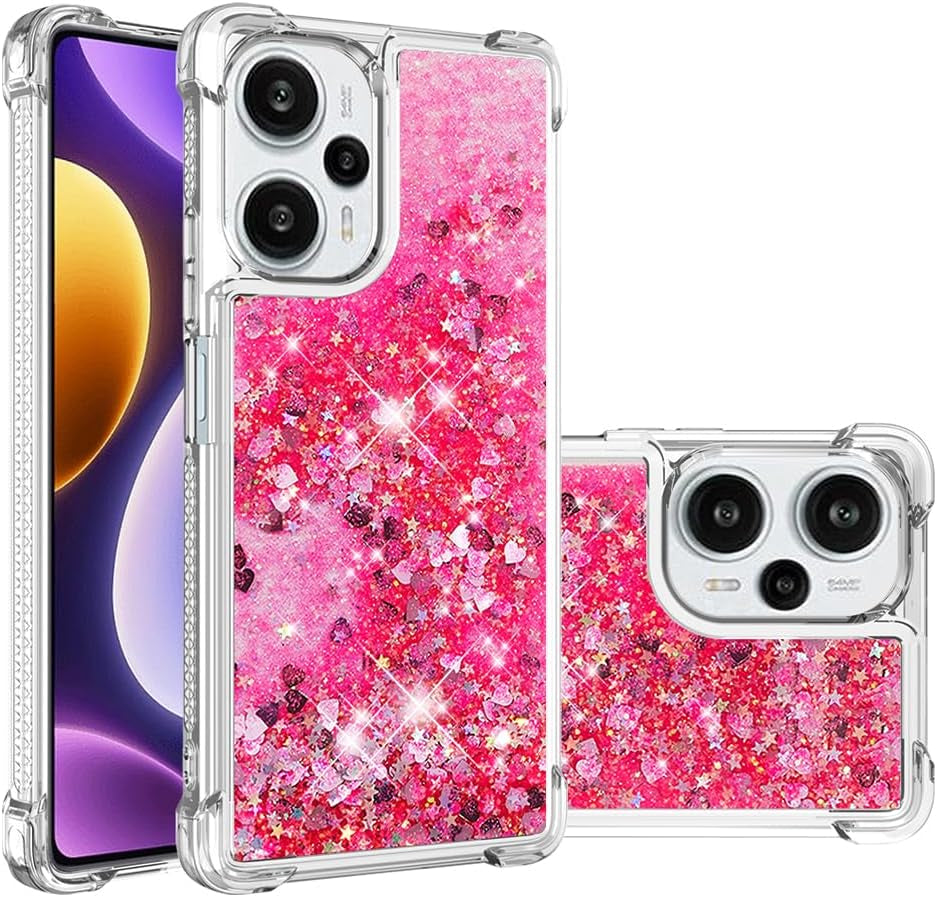 LEMAXELERS Case for Xiaomi Poco F5 5G, Bling Glitter Liquid Clear Case Floating Quicksand Shockproof Protective Sparkle Silicone Soft TPU Case for Xiaomi Poco F5 5G. YBL Love Rose  LEMAXELERS   