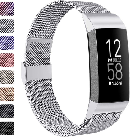 ZWGKKYGYH Metal Bands Compatible with Fitbit Charge 4/Charge 3/Charge 3 SE, Stainless Steel Mesh Magnetic Band Replacement Accessories Bracelet Strap for Women Men, Silver Small  ZWGKKYGYH   