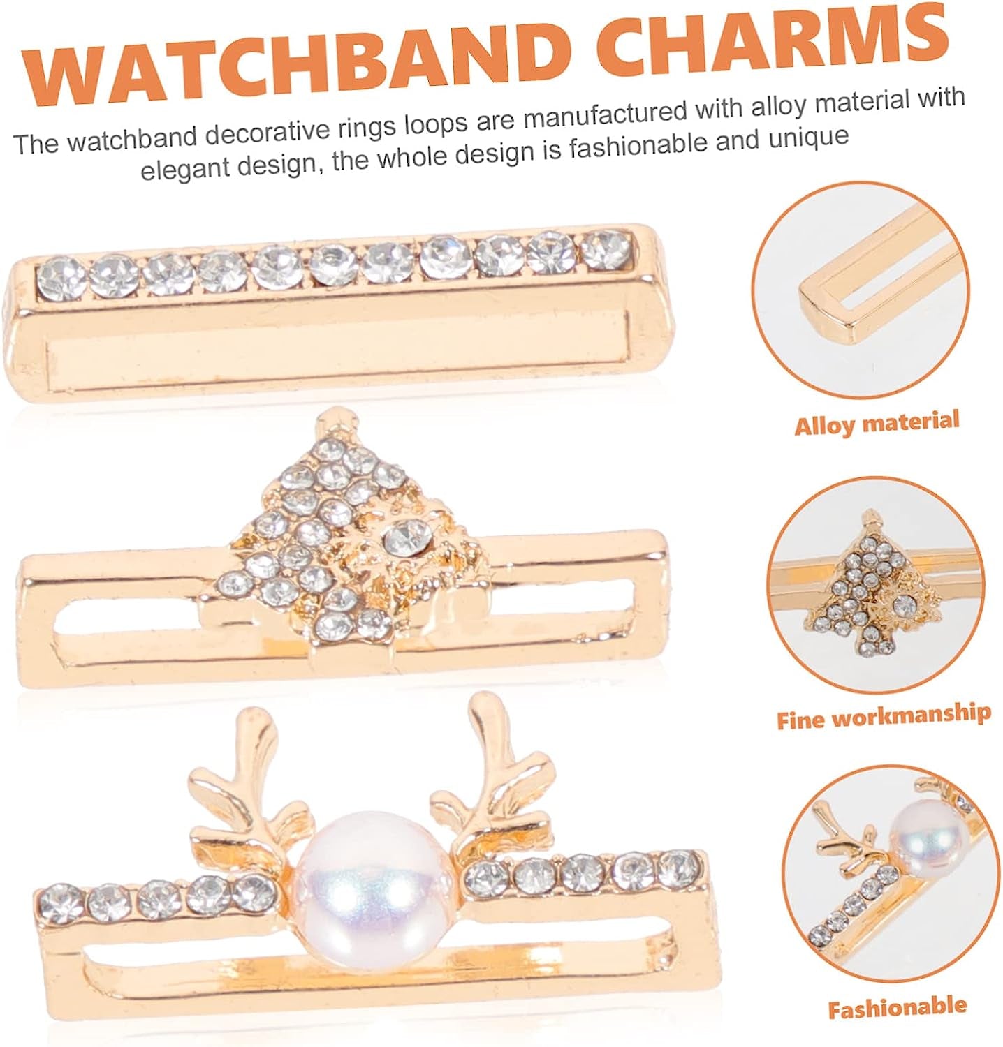 Mikikit 12 Pcs Compatible Loops Themed Anti-Slip Rhinestones Exquisite Decorations Charms Delicate Ornament with Watch Decors Design Smartwatch Accessories Band Christmas Golden Strap  Mikikit   