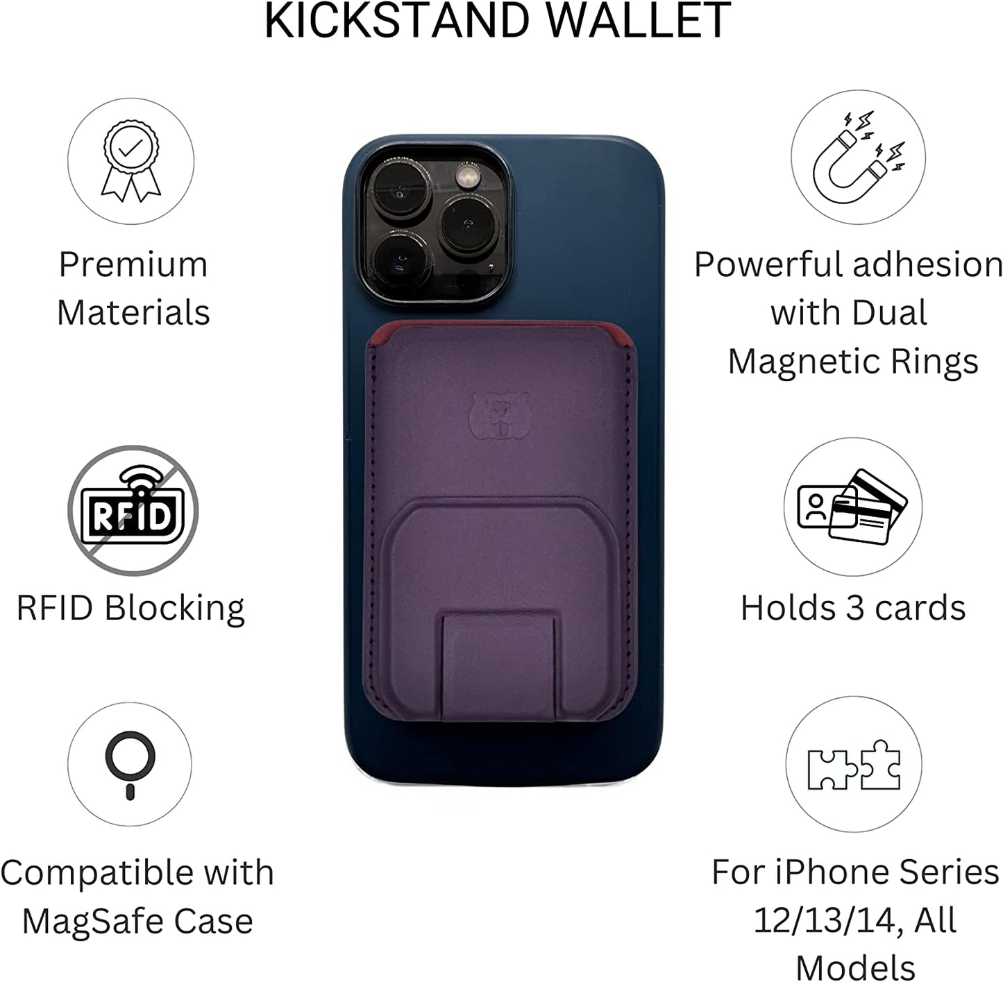 Beaverr Magnetic Card Wallet with Kickstand, Compatible with Magsafe, for Iphone 14 Pro Max/14 Pro/14/14 Mini, Iphone 13 Pro Max/13 Pro/13/13 Mini, Iphone 12 Pro Max/12 Pro/12/12 Mini (Wine)  Beaverr   