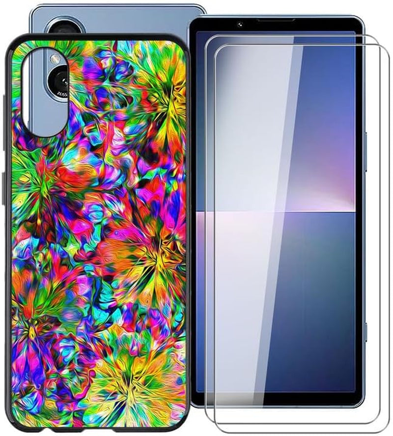 WIMSPEED Shockproof Phone Case for Sony Xperia 5 V (6.1") + 2 Pack Tempered Glass Protective Film, Slim Soft Silicone Shell anti Scratch TPU Cover for Sony Xperia 5 V - Colorful  WIMSPEED   