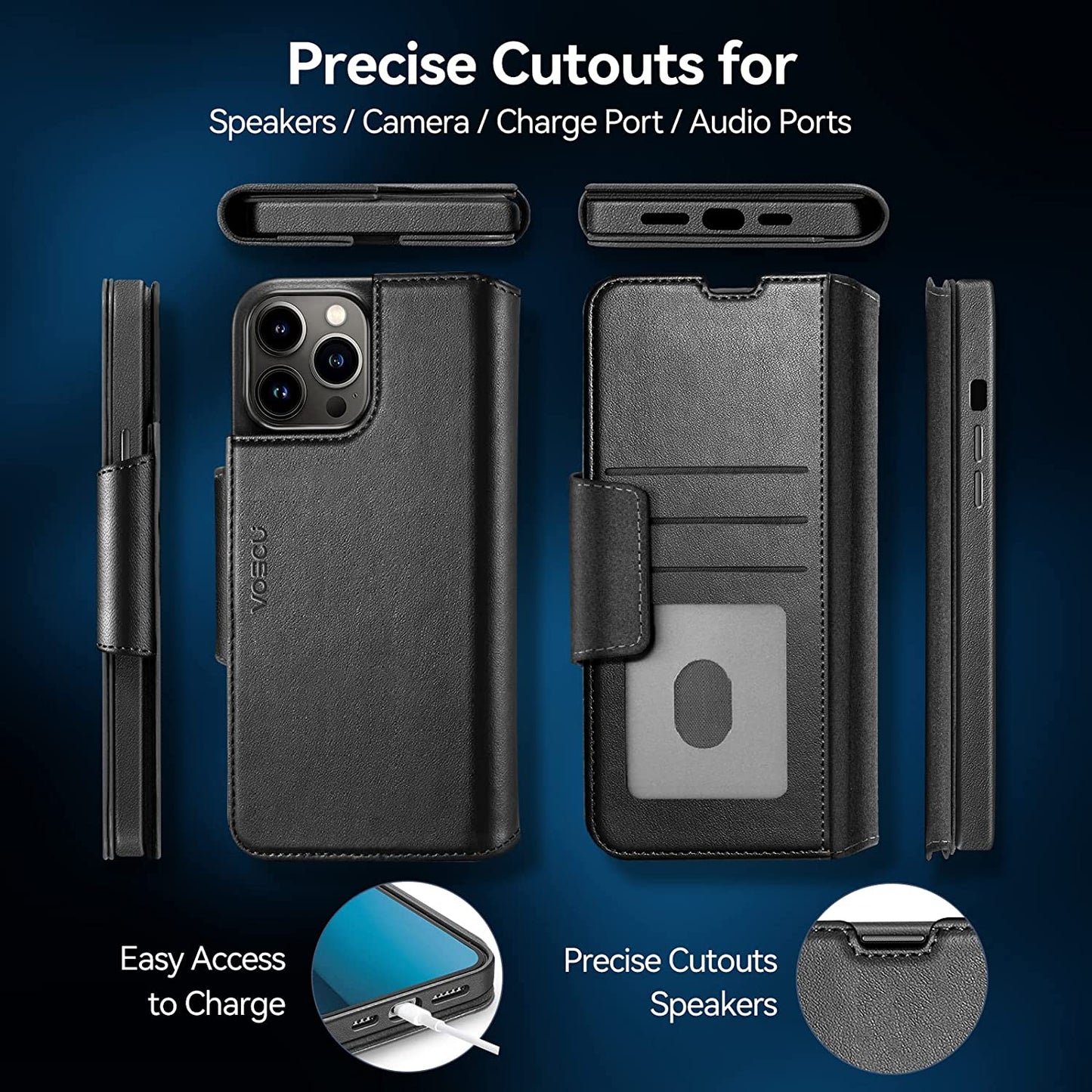 Voscu Detachable Wallet Case for Iphone 14 Pro Max 6.7'' Compatible with Magsafe, Support Wireless Charger, Vegan Leather Flip Folio Magnetic Phone Case with Card Holders [RFID Blocking]-Black  voscu   