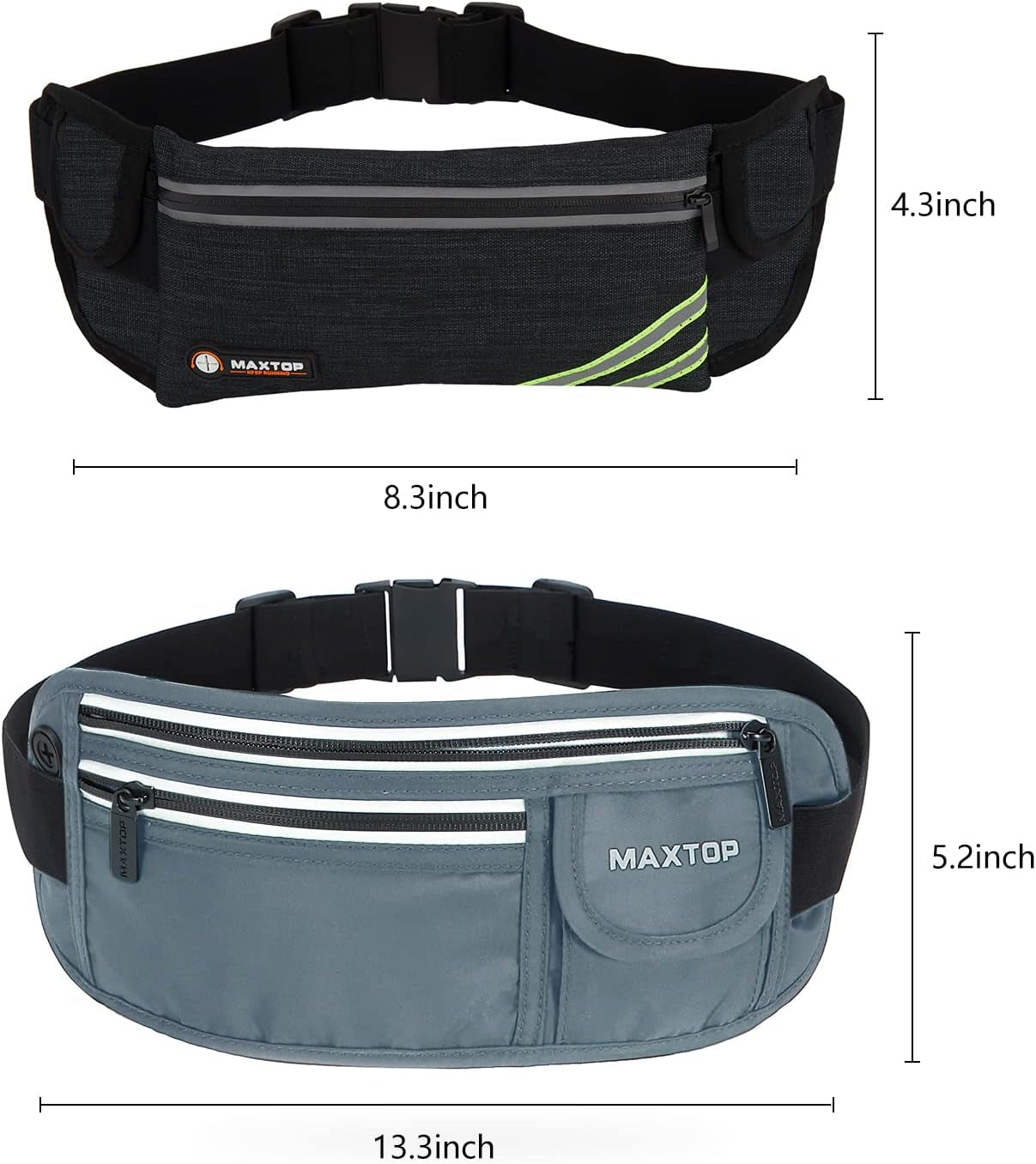 【2 Packs Family Share Bundle】Fanny Packs for Women Men Running Belt Waist Pack Bag for Workout Gym Exercise Walking Hiking Belt Bag Waist Pouch Fits Iphone Cell Phone Holder for Travel Money Belt  MAXTOP   