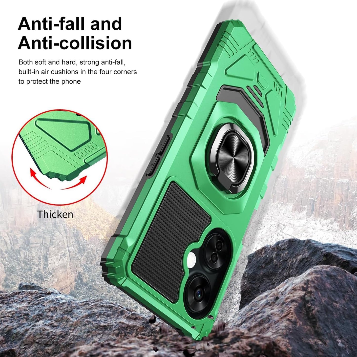 TJS Compatible for Oneplus Nord N30 5G Case, with Tempered Glass Screen Protector, Metal Ring Magnetic Support Kickstand Heavy Duty Drop Protection Cover Phone Case (Green)  TJS   