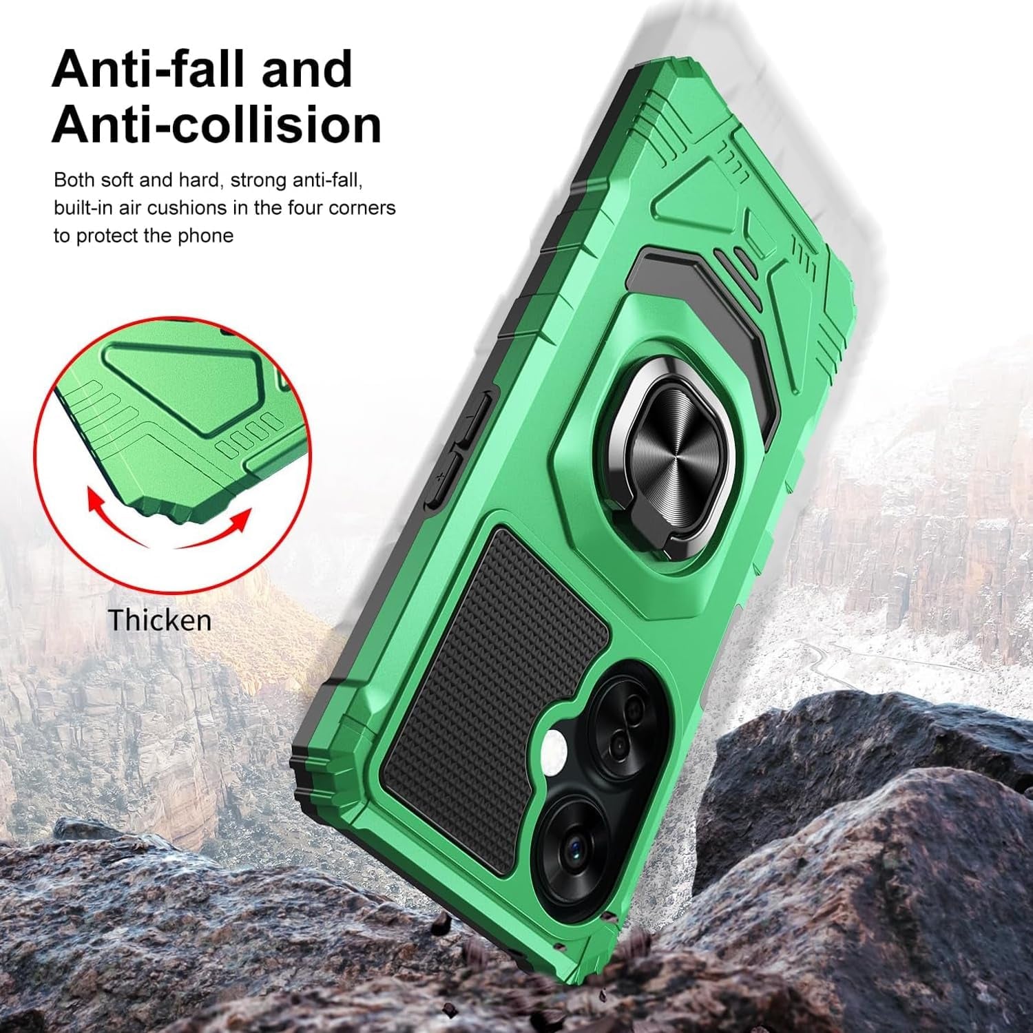 TJS Compatible for Oneplus Nord N30 5G Case, with Tempered Glass Screen Protector, Metal Ring Magnetic Support Kickstand Heavy Duty Drop Protection Cover Phone Case (Green)  TJS   