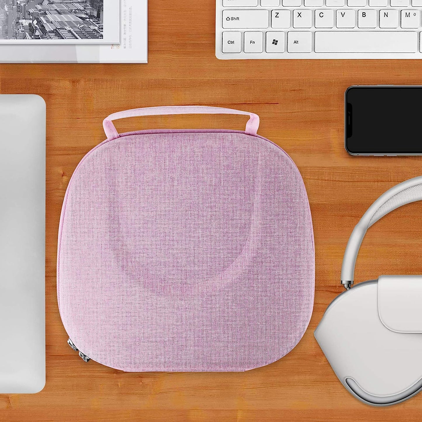 Geekria NOVA Shield Headphones Case, Compatible with Airpod Max Headphones Case, Replacement Hard Shell Travel Carrying Bag with Room for Smart Case and Accessories Storage (Pink)  Geekria   
