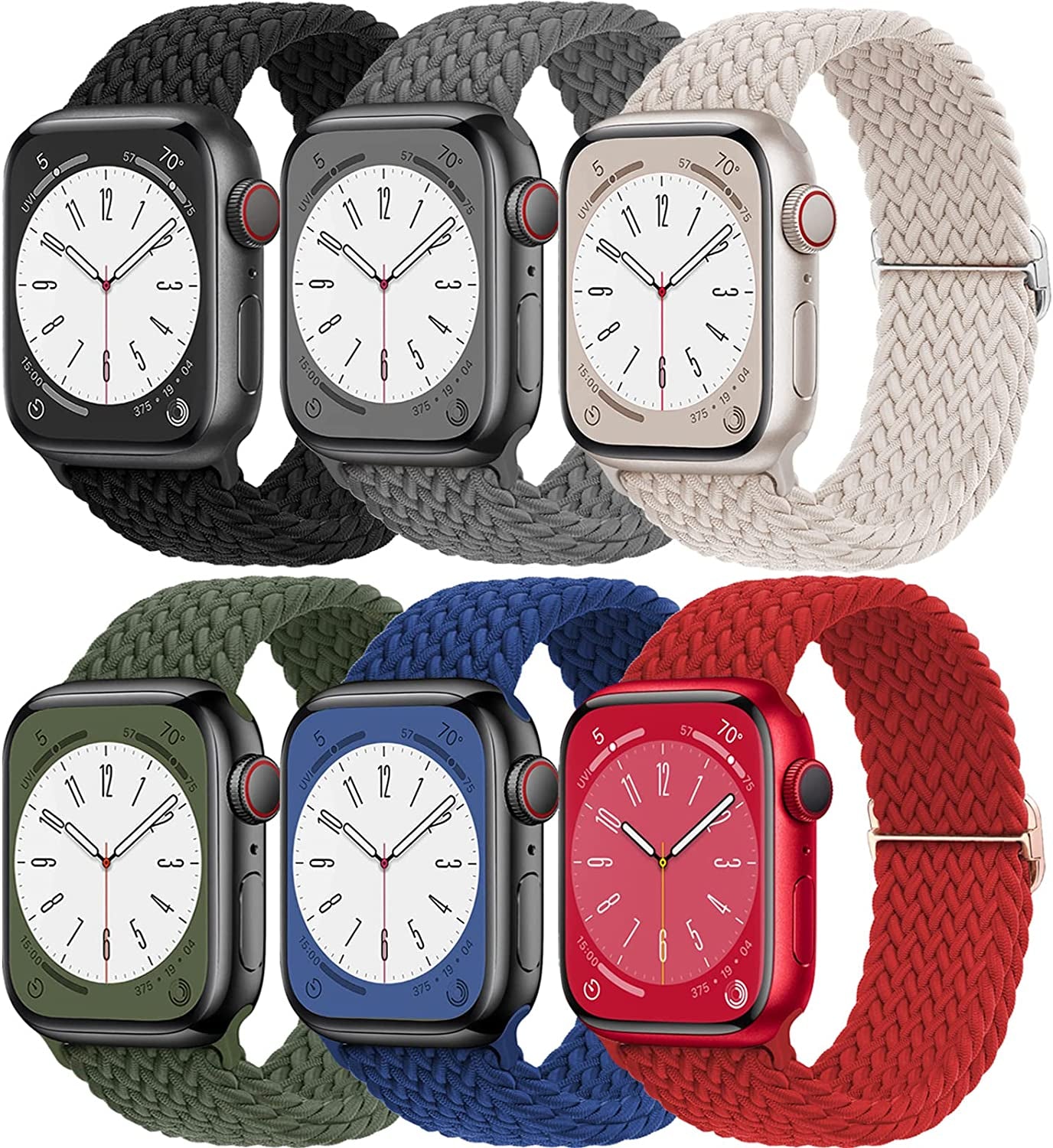 Braided Solo Loop for Apple Watch Band 40Mm 41Mm 38Mm 44Mm 45Mm 42Mm Ultra 49Mm Men/Women,Solace Stretchy Nylon Sport Wristband Strap for Iwatch Bands Series 8/7/6 5/4/3/2/1/SE 44 45 41 40 Mm  DMVEIMAL 04-Black/Grey/Starlight/Green/Atlantic Blue/Red 38mm 40mm 41mm 