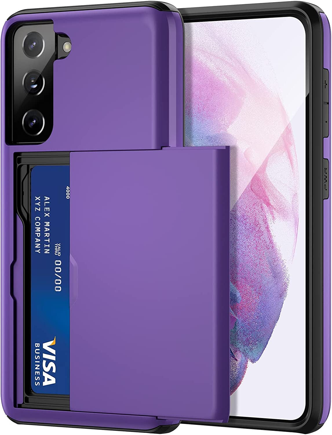 Jiunai for Samsung S21 Case, Galaxy S21 Case Credit Card Ids Cash Holder Shell Wallet Case Slide Cover Dual Layer Hard PC Soft TPU Rubber Cover Phone Case for Samsung Galaxy S21 5G 6.2'' 2021 Navy  Jiunai Purple  