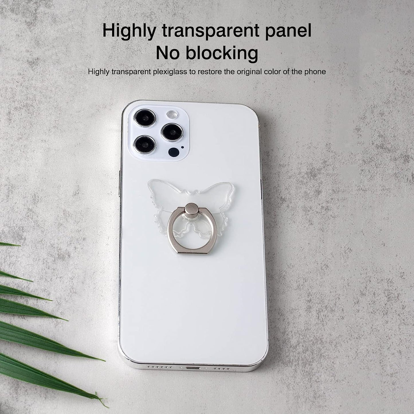 [2 Pack] Transparent Butterfly Finger Ring Cell Phone Ring Holder Stand,360 Degree Rotation and 180 Degree Adjustable Finger Ring Kickstand with Polished Electroplated Phone Grip  Wansurs   