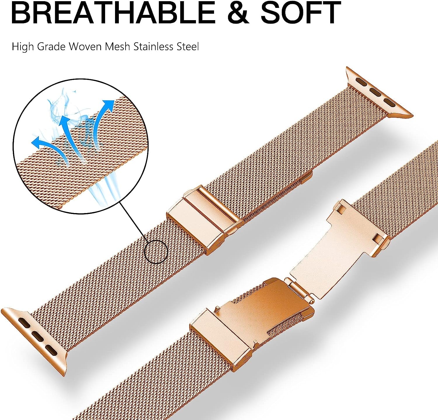 Compatible for Apple Watch Bands 38Mm / 40Mm / 41Mm for Iwatch Series 7, 6, 5, 4, 3, 2, 1, SE Sport Edition- Stainless Steel Mesh Adjustable Replacement Strap for Women / Men - Rose Gold  FUZVOL   