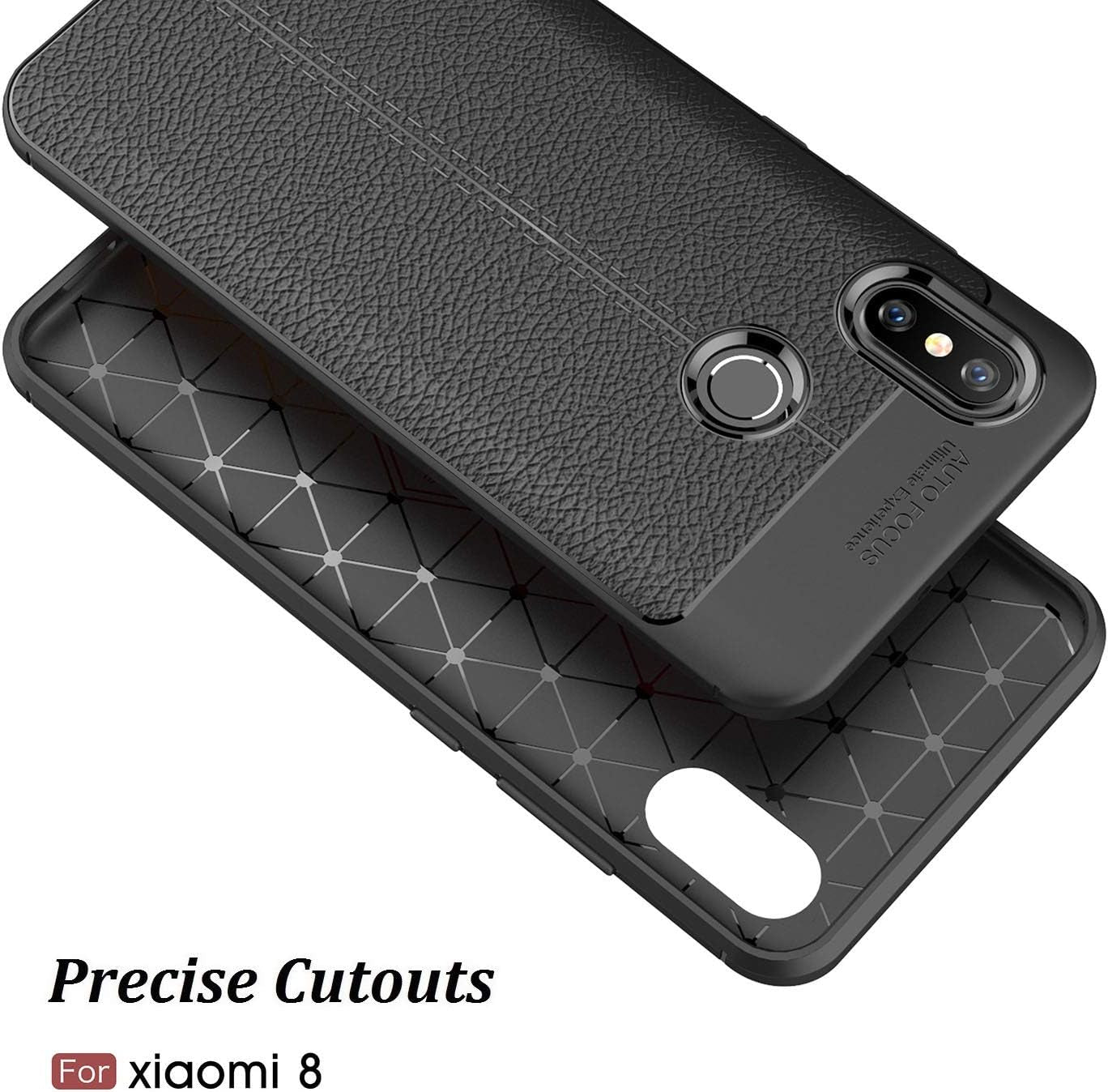 Cruzerlite Case Compatible with Cellphone Xiaomi Mi 8 Case, Flexible Slim Case with Leather Texture Grip Pattern and Shock Absorption TPU Cover Compatible with Cellphone Xiaomi Mi 8 (Black)  Mi8-PAT   