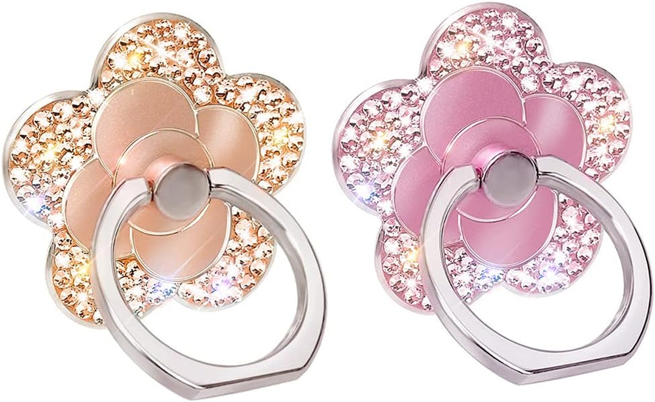 Bling Cute Butterfly Cell Phone Ring Holder with Crystal Rhinestone 360°Rotation Metal Finger Stand Kickstand Universal Compatible with Iphone Samsung Galaxy LG Google Ipad 2 Pack（Purple & Pink）  Walaivgne pink+rose gold  