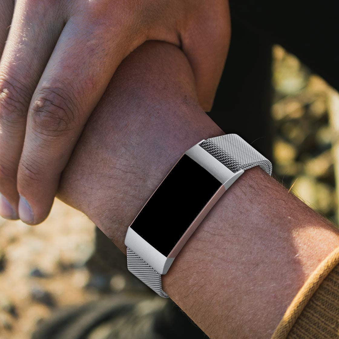 ZWGKKYGYH Metal Bands Compatible with Fitbit Charge 4/Charge 3/Charge 3 SE, Stainless Steel Mesh Magnetic Band Replacement Accessories Bracelet Strap for Women Men, Silver Small  ZWGKKYGYH   