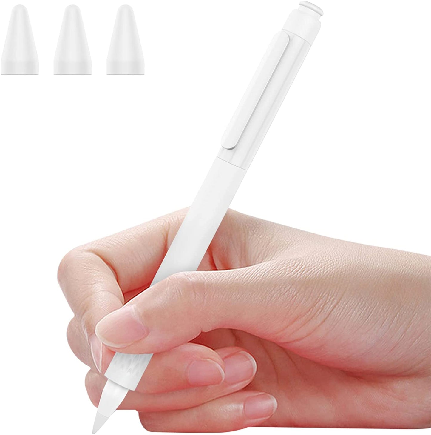 Moko Silicone Pencil Sleeve for Apple Pencil 1St Generation, Lightweight Apple Pencil Silicone Cover Anti-Slip Grip Ipad Pencil Holder with Clip, 3 Nips, Watermelon Red  MoKo White  