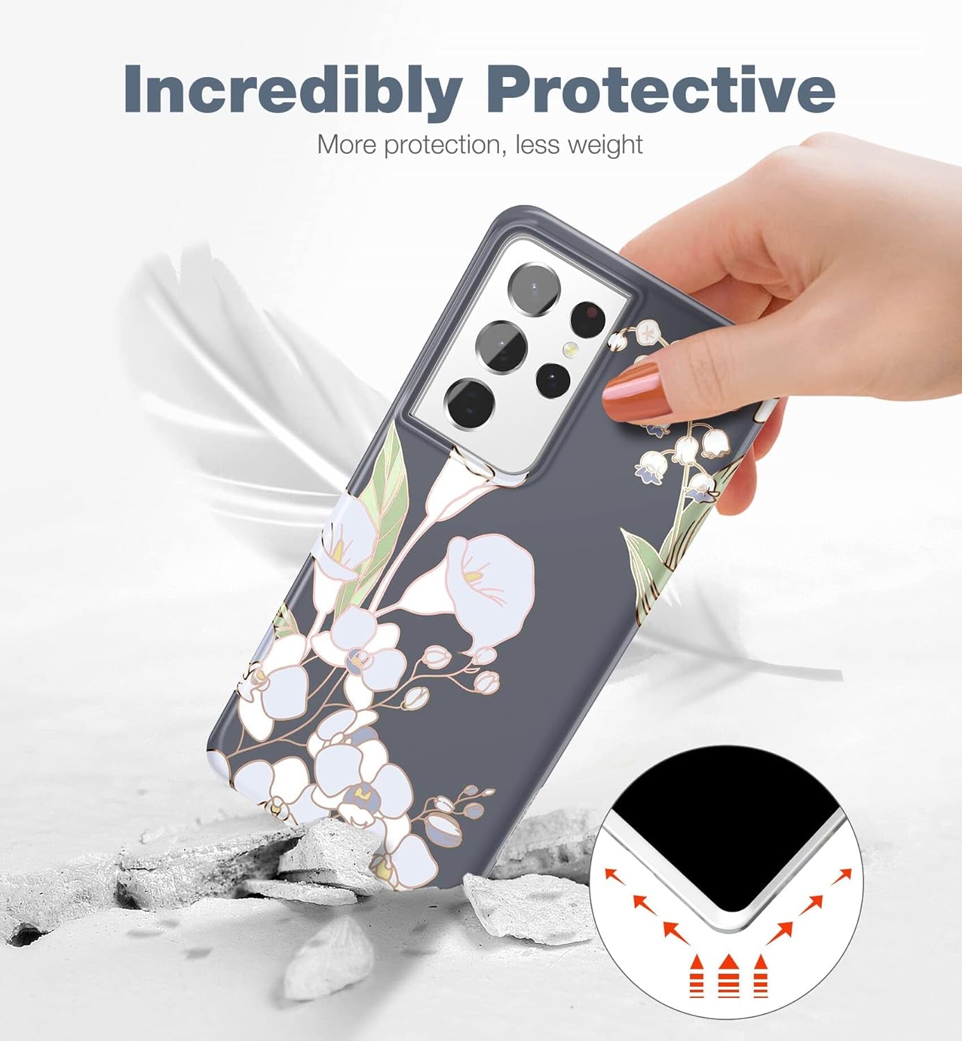 SURITCH Phone Case for Samsung Galaxy S21 Ultra 6.8 Inches Slim Fit, Front Cover with Built-In Screen Protector Smooth Back Cover Full Body Protection Shockproof Bumper, Grey Calla  SURITCH   