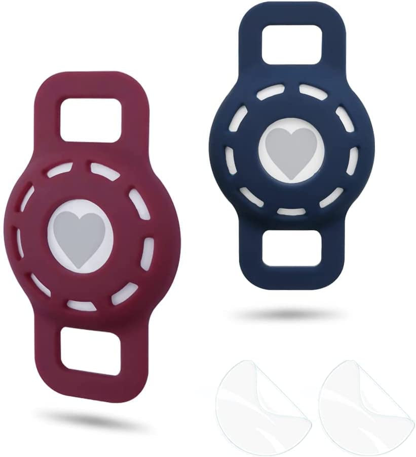 WHALEZON Airtag Cat Collar Holder, Small Air Tag Dog Collar Holder Compatible with Apple Tag, Anti-Lost Pet Tracker Cases Fit on Puppy Collars 3/8" 5/8"  WHALEZON C5 Wine, Midnight Blue  