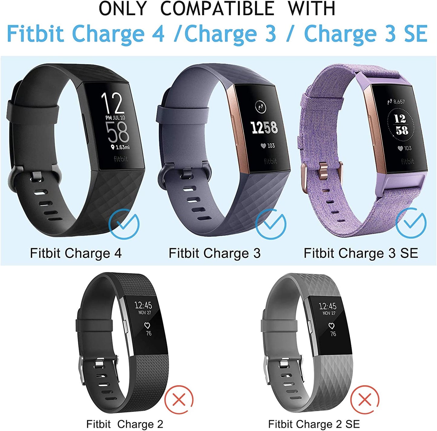 8 Pack Sport Bands Compatible with Fitbit Charge 4 Bands/Fitbit Charge 3 Bands, Classic Soft Silicone Replacement Wristbands Straps for Fitbit Charge 4 / Charge 3 / Charge 3 SE (8 Pack B, Small)  Mugust   