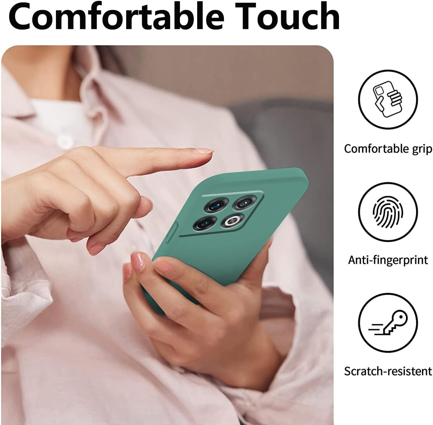 Wousunly Compatible with Oneplus 10 Pro Case Silicone Liquid Pink, Soft Smooth Touch Oneplus 10 Pro Phone Case Silicone Shockproof Thin Cover (Oneplus 10 Pro, Dark Green)  Wousunly   