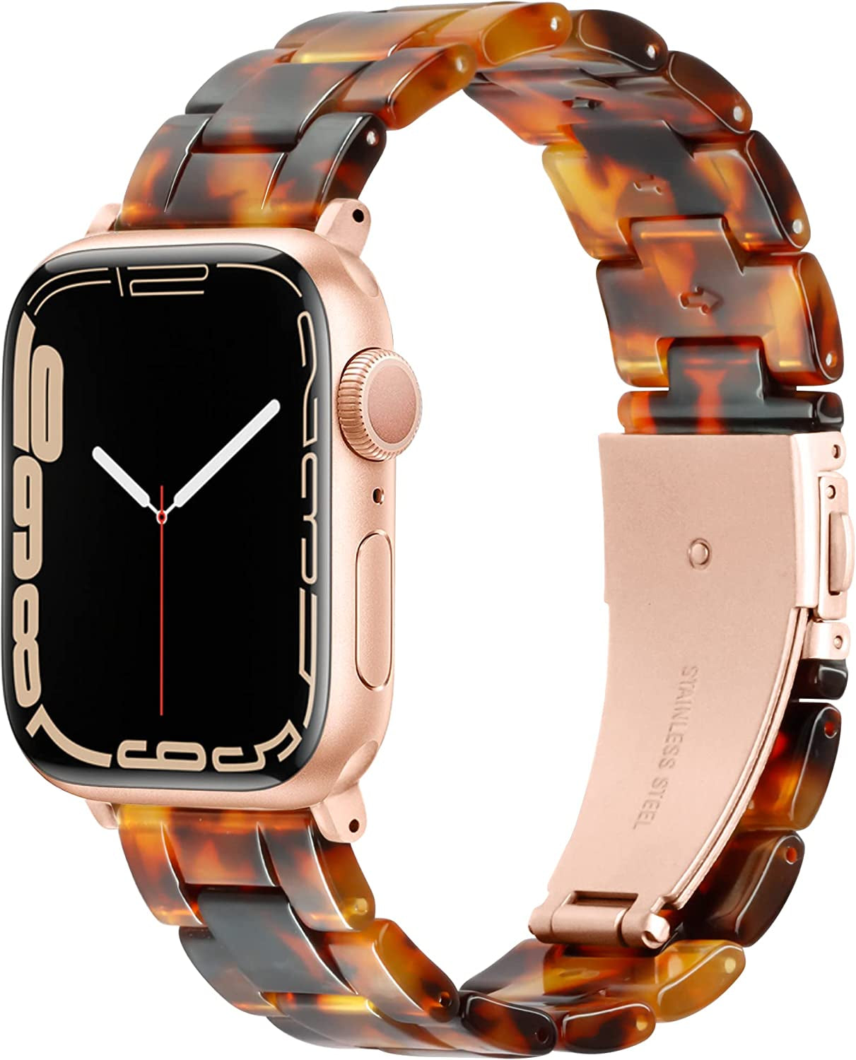 Vamyzji Compatible with Apple Watch Band 41Mm 40Mm 38Mm or 49Mm 45Mm 44Mm 42Mm, Light Waterproof Easy Adjustable Resin Replacement Iwatch Band for Apple Watch Ultra Series 8 Series 7 6 SE 5 4 3 2 1  Vamyzji A-Tortoise shell for Rose Gold 41mm/40mm/38mm 
