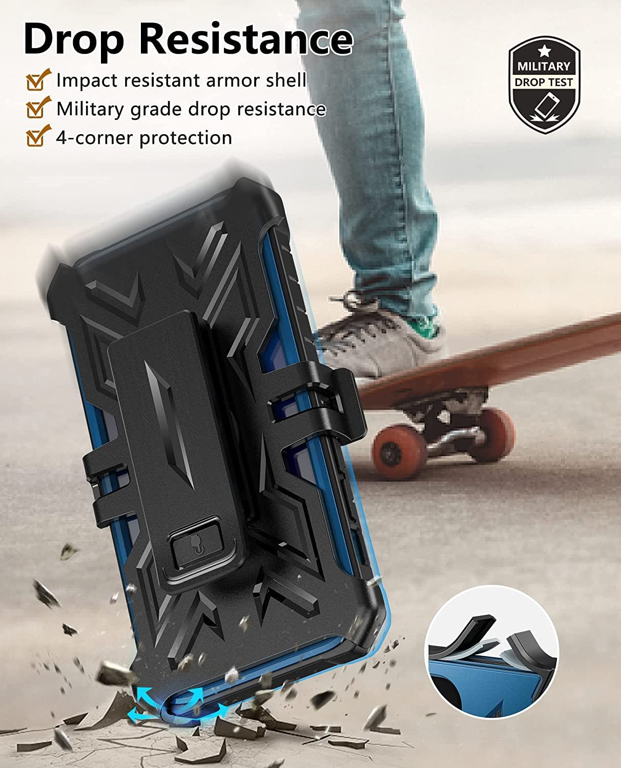 For Iphone 13-14 Case Protective Cover: Heavy Duty Military Grade Hard Protection with Belt Clip | Shock Proof Grip Durable Design Iphone 13 Cell Phone Case with Built-In Kickstand (Belt-Clip Blue)  SOiOS   