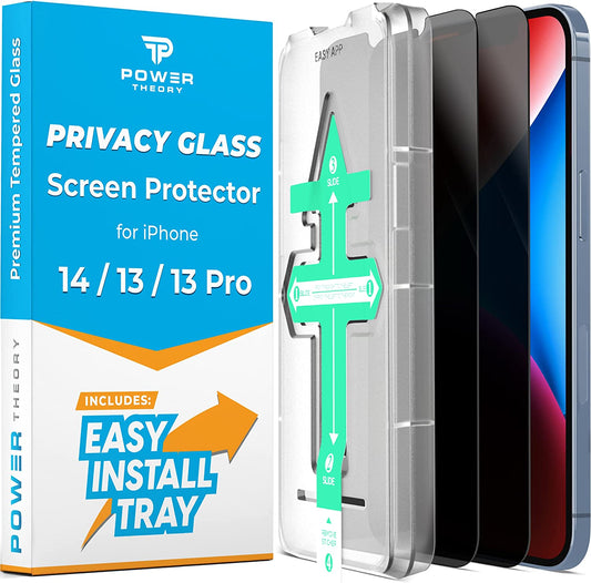 Power Theory Privacy Screen Protector for Iphone 14, Iphone 13, Iphone 13 Pro Tempered Glass anti Spy Protection with Easy Install Tray  Power Theory   