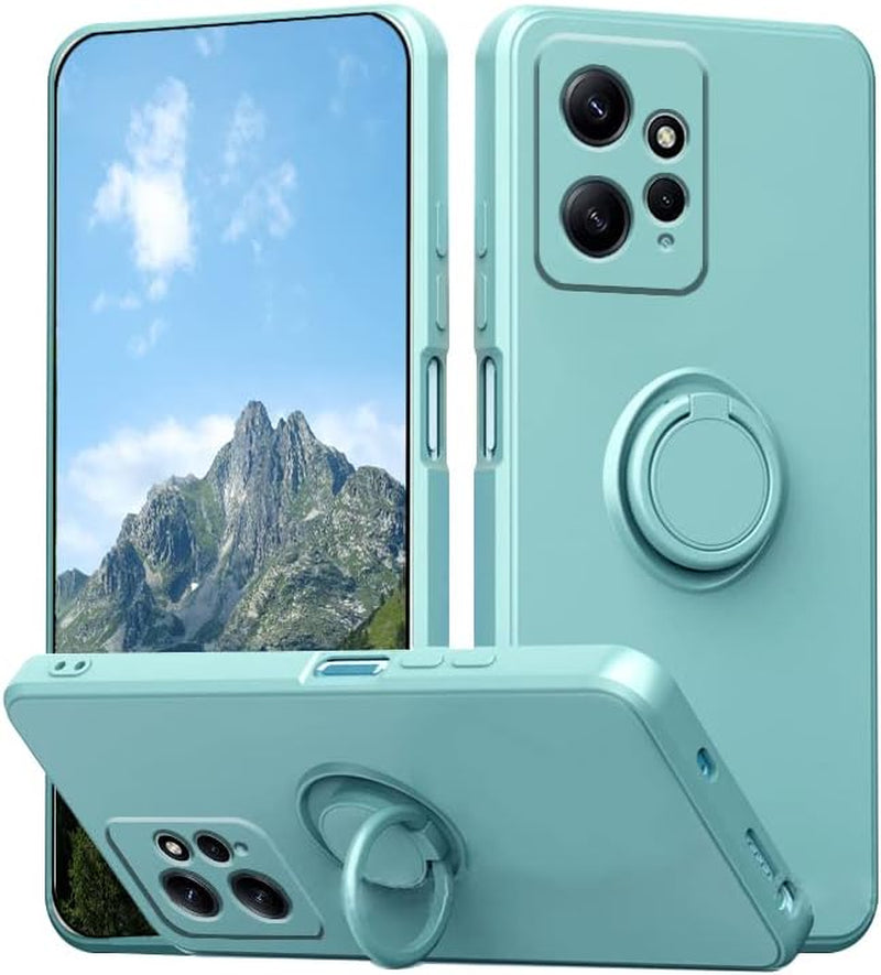 Wousunly Compatible with Redmi Note 12 4G Case with Ring Kickstand Green, Xiaomi Redmi Note 12 4G Phone Case Silicone Liquid with Soft Microfiber Lining Slim Shockproof Protective Cover (Black)  Wousunly Blue  