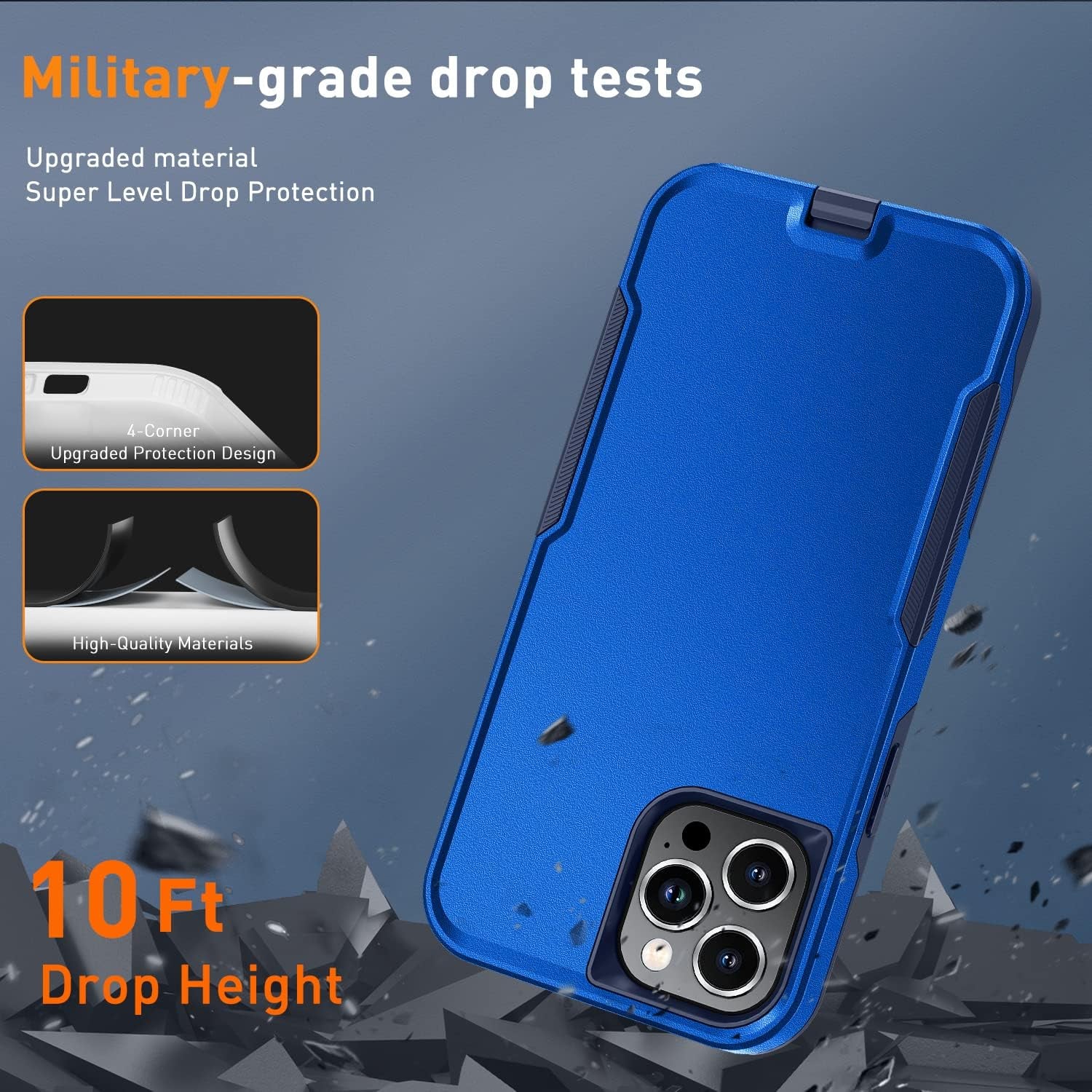 Xmon for Iphone 12 Pro Max Phone Case, [Shockproof] [Belt Clip Kickstand] [Tempered Glass Screen Protector with Camera Lens Protector] Heavy Duty Cover for Iphone 12 Pro Max 6.7 Inch (Blue)  Xmon   