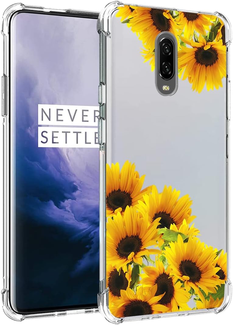 Vokuha for Oneplus 7 Gm1901/Oneplus 6T A6010 Case for Girls Women, Cute Clear Slim Shockproof Pattern Soft Flexible TPU Rubber Back Phone Protective Cover Cases for Oneplus 6T (Sunflower)  Vokuha Sunflower  