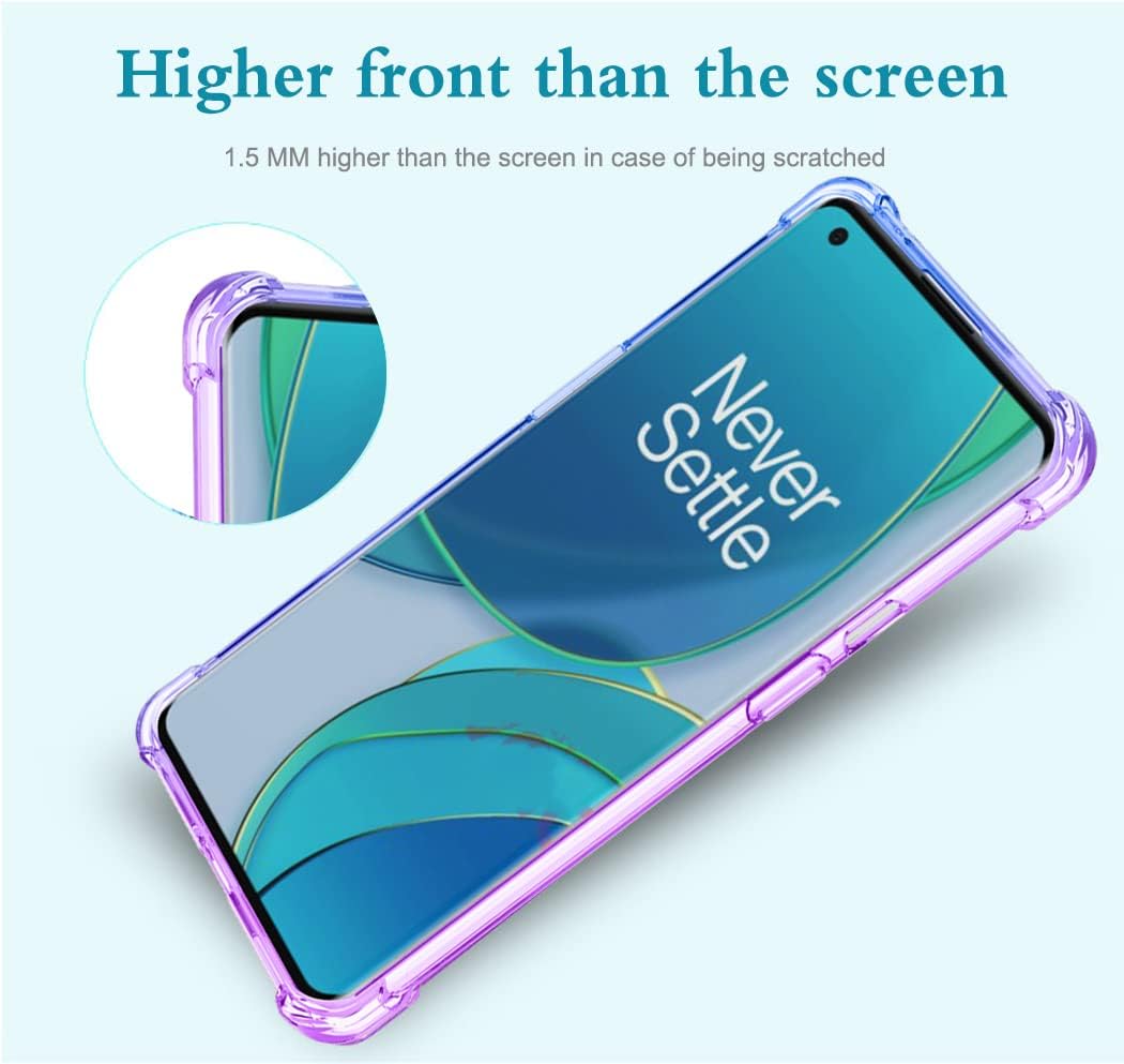 Vokuha for Oneplus Nord N200 5G Case with Tempered Glass Screen Protector, Cute Clear Gradient Slim Shockproof TPU Back Phone Protective Cover for Oneplus Nord N200 5G (Purple/Blue)  Vokuha   
