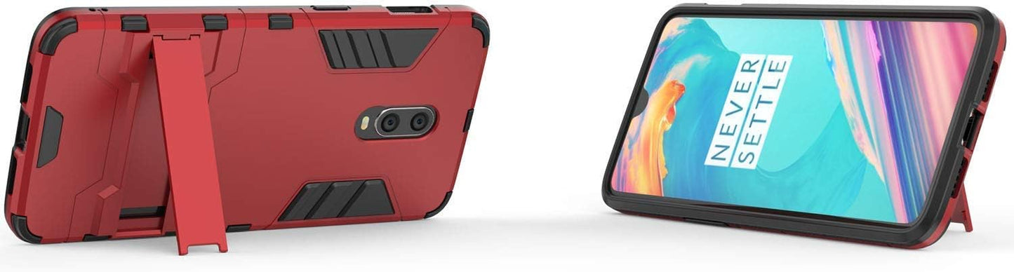Maijin Case for Oneplus 6T / Oneplus 7 (6.41 Inch) 2 in 1 Shockproof with Kickstand Feature Hybrid Dual Layer Armor Defender Protective Cover (Red)  MaiJin   