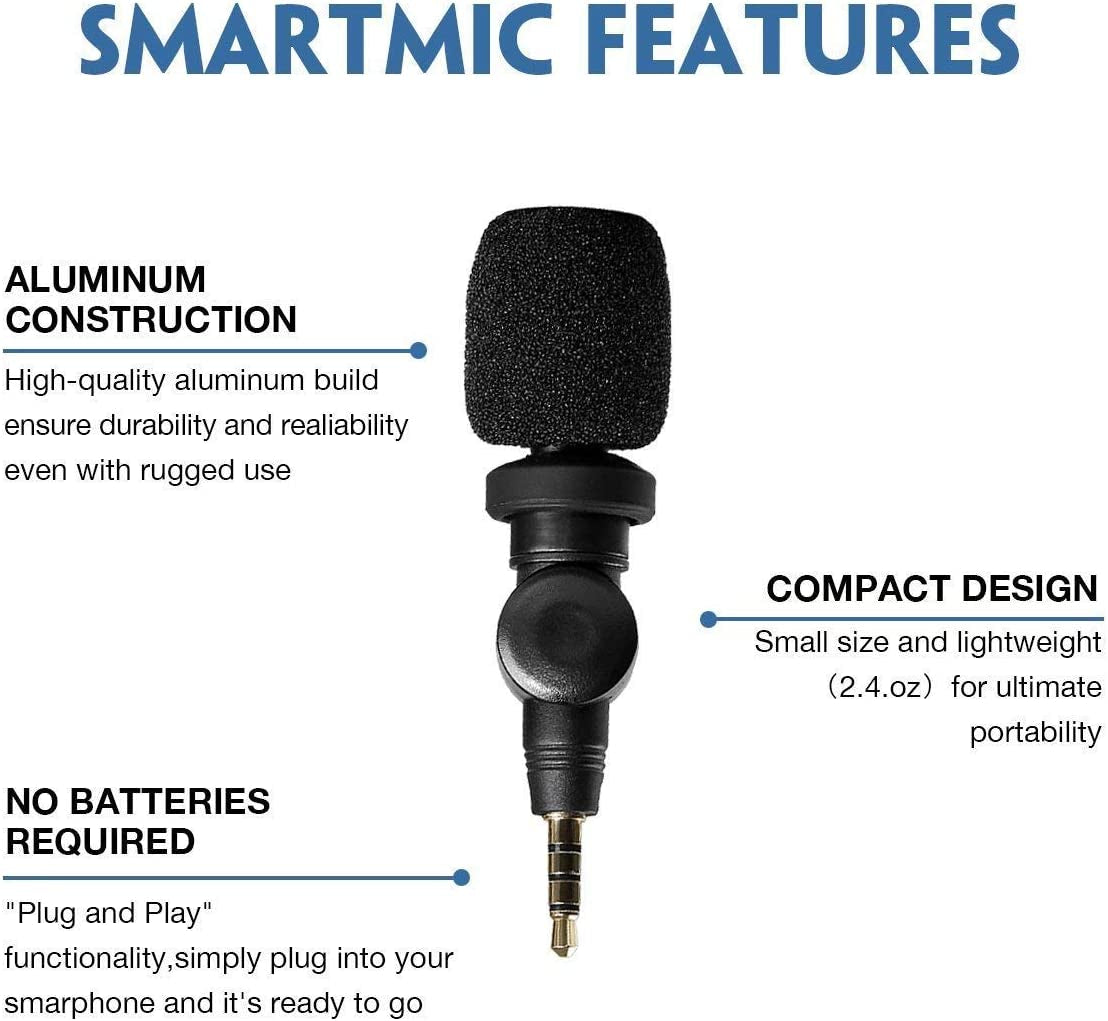 Saramonic Smartmic Mini Condenser Flexible Microphone for Smartphones,Vlogging Microphone for Iphone and Youtube Video, Mic for Ios Apple Iphone Ipad and Android Phone  Saramonic   