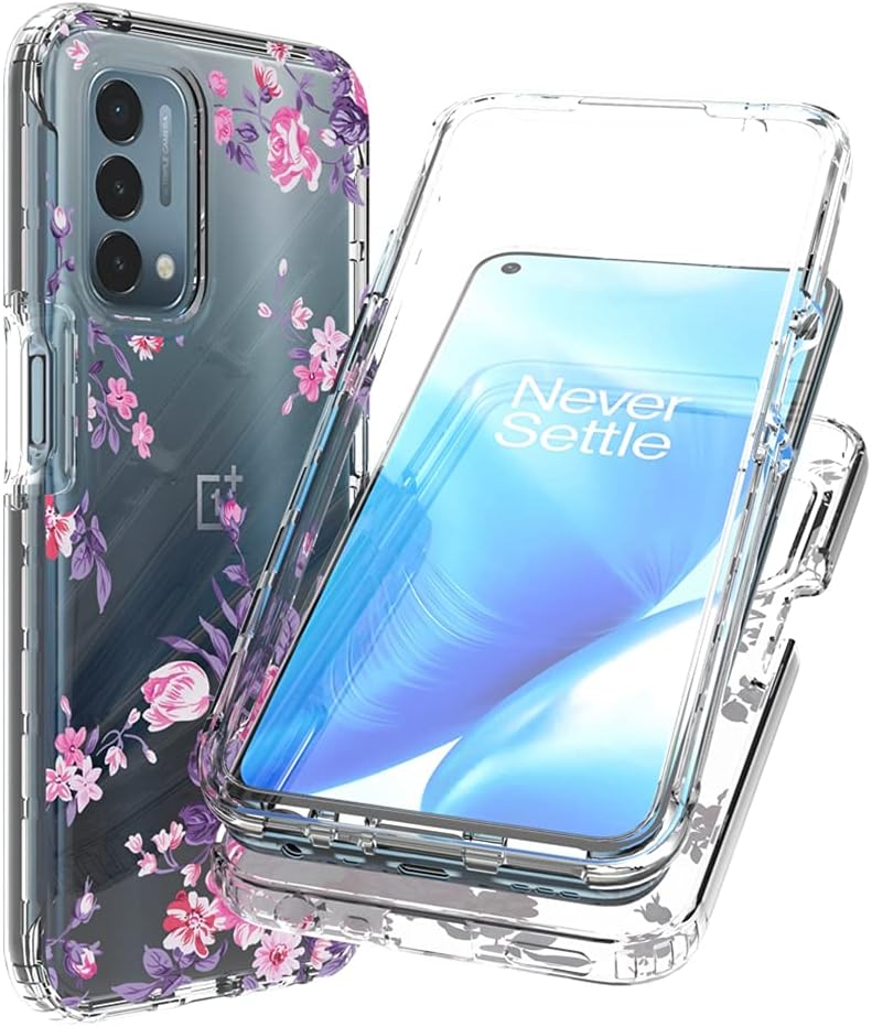 Vokuha for Oneplus Nord N200 5G Case with Tempered Glass Screen Protector, Cute Clear Gradient Slim Shockproof TPU Back Phone Protective Cover for Oneplus Nord N200 5G (Purple/Blue)  Vokuha Rose Flower  