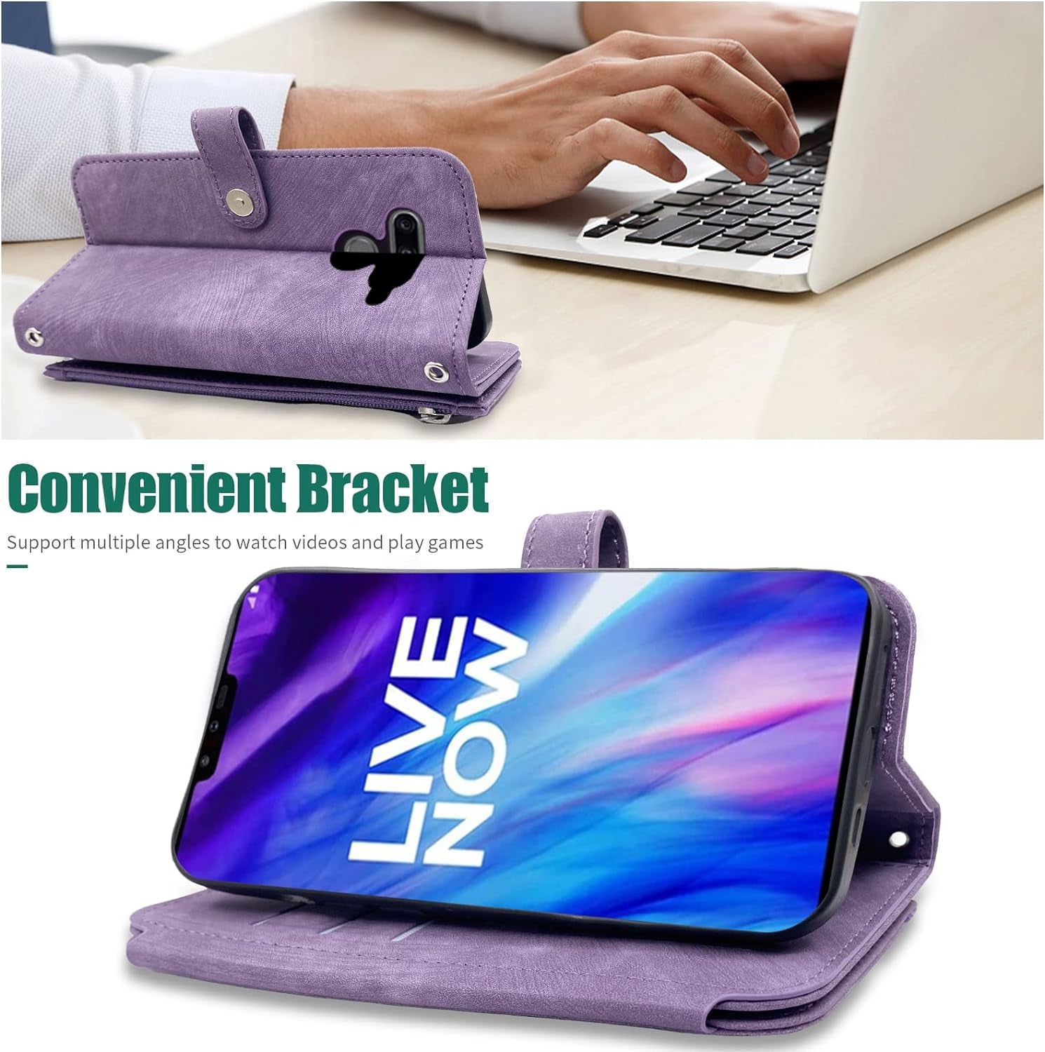 Compatible with LG V40 Thinq Wallet Case Flip Credit Card Holder Cell Phone Cover for Folio Purse Lanyard Wrist Strap Rugged Slot Mobile LGV40 Storm V 40 Thin Q V40Thinq LG40 40V 40Thinq Women Purple  Furiet   