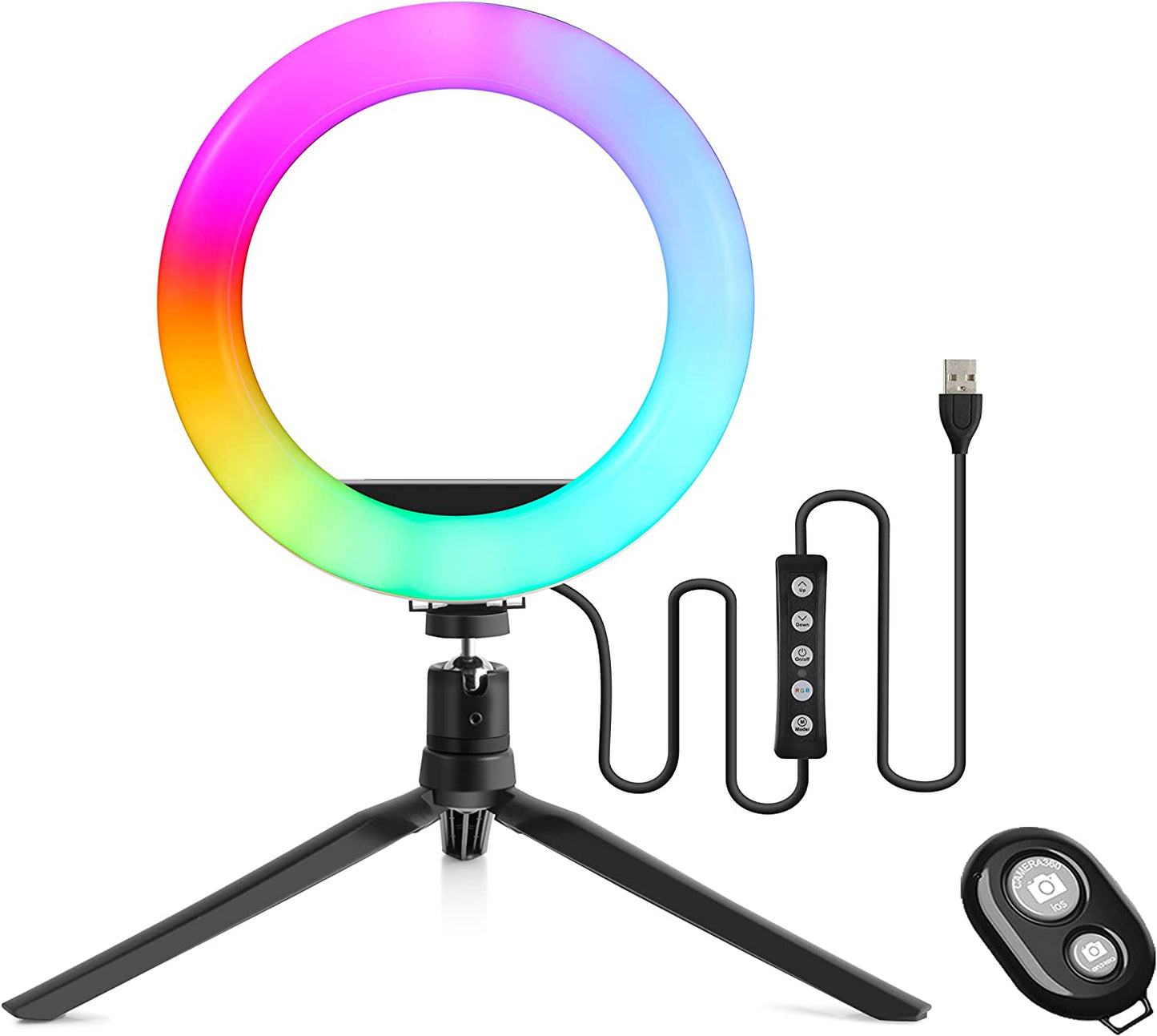 8'' RGBW Led Ring Light with Tripod Stand - Selfie Ring Light with Cellphone Holder for Online Teaching/Tiktok/Live Stream/Photography/Makeup Compatible with Iphone X/XR/XS Samsung/Pixel  THECOSKY   
