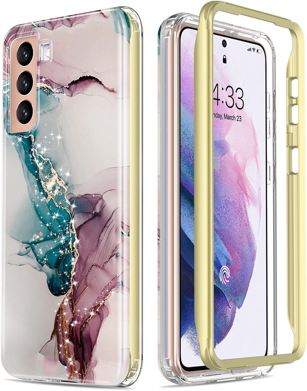 Esdot for Samsung Galaxy S21 Case,Military Grade Passing 21Ft Drop Test,Rugged Cover with Fashionable Designs for Women Girls,Shockproof Protective Phone Case for Galaxy S21 6.2" Flower Garden  Esdot Turquoise Pink Marble  