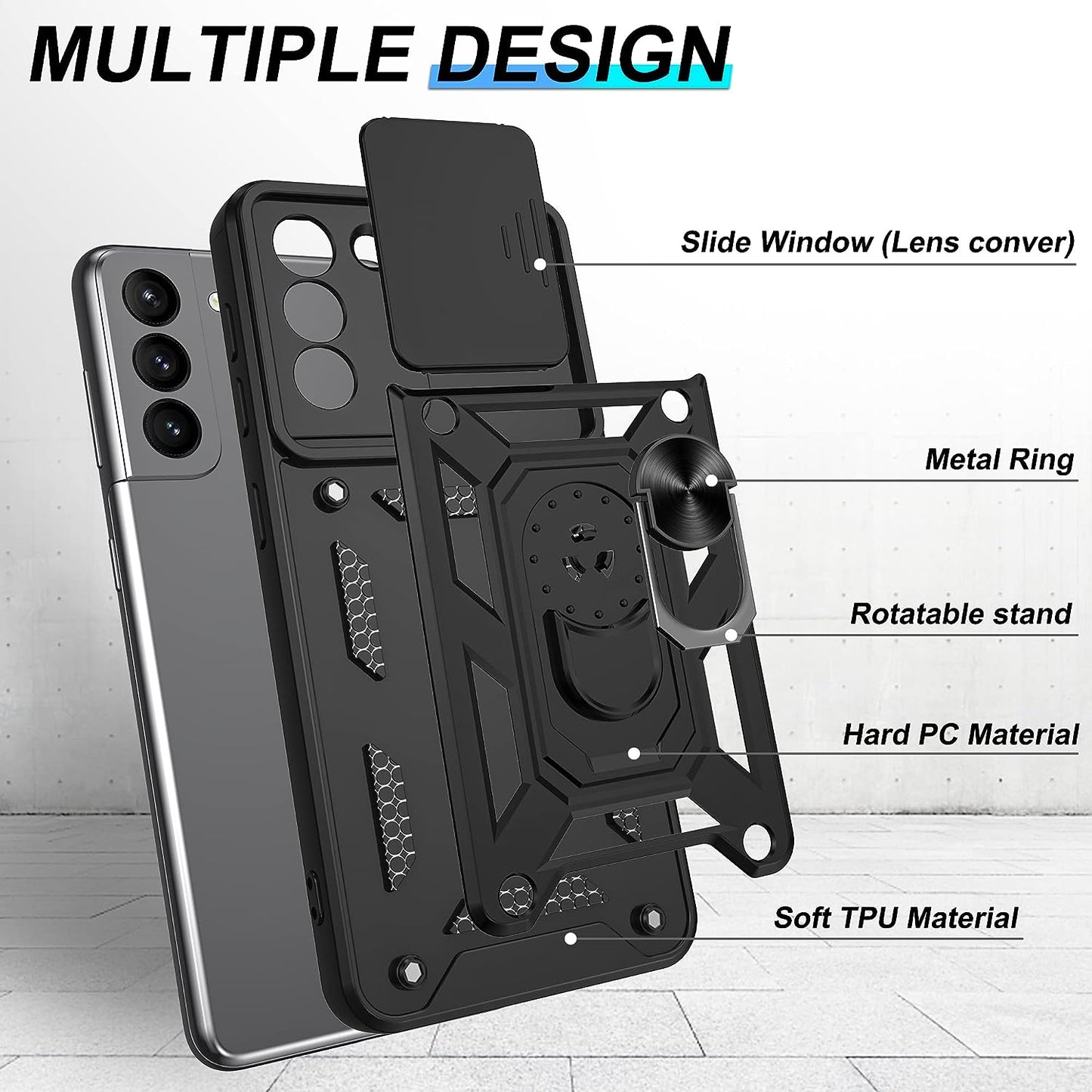 ATUMP Compatible with Samsung Galaxy S21 plus Case with HD Screen Protector with Slide Camera Cover, 360° Rotation Ring Kickstand [Military Grade] Case for Samsung Galaxy S21 Plus1,Black  Atump   