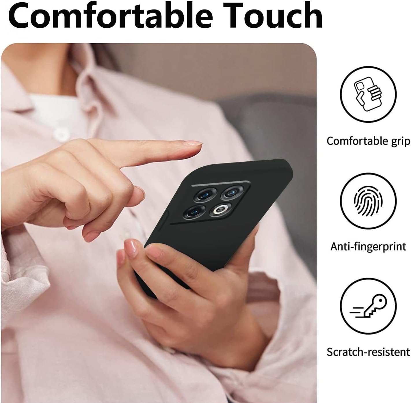 Wousunly Compatible with Oneplus 10 Pro Case Silicone Liquid Pink, Soft Smooth Touch Oneplus 10 Pro Phone Case Silicone Shockproof Thin Cover (Oneplus 10 Pro, Black)  Wousunly   