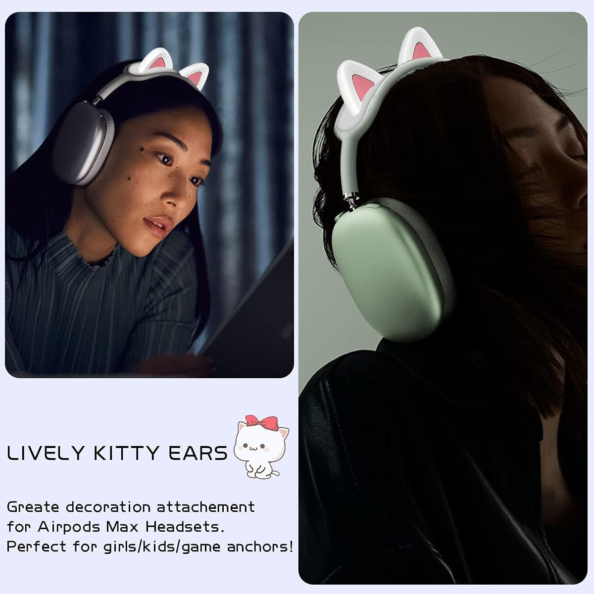 WQNIDE Headband Cover for Airpods Max, Cute Cat Ears Design Soft Silicone Headphone Headband Protectors/Comfort Cushion/Top Pad Protector Sleeve Compatible with Apple Airpods Max (White)  WQNIDE   