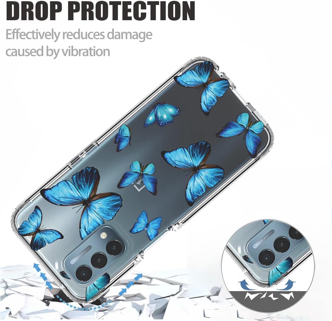 Ueokeird Case for Oneplus Nord N200 5G Case, DE2117 Case with Tempered-Glass Screen Protector, Clear Butterfly Pattern Full Body Protective Phone Cover Cases for Oneplus Nord N200 5G (Blue Butterfly)  Ueokeird   