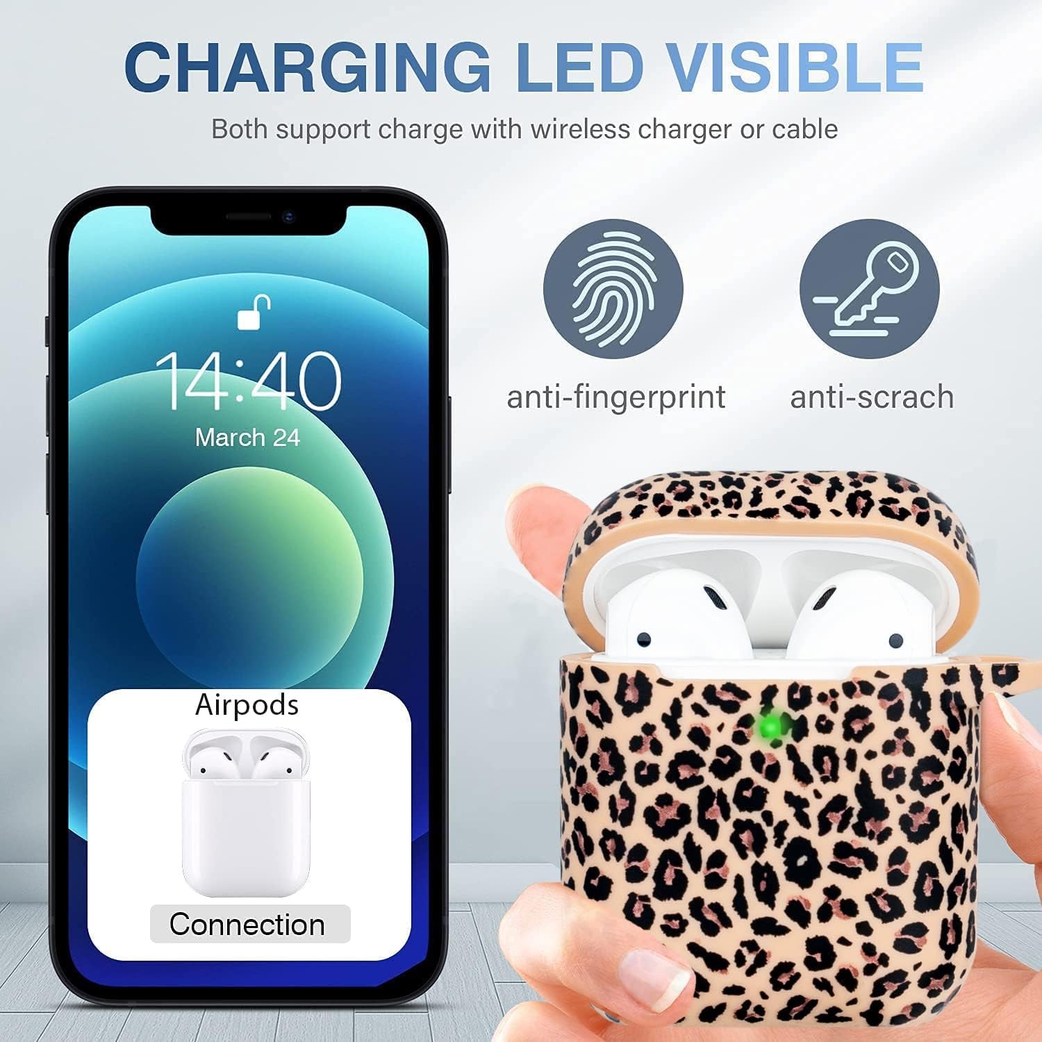 Cheetah Silicone Airpods Case, Gawnock Soft Earpod Case Cover Flexible for Airpods 2Nd/1St Generation Floral Print Cover for Women Girls with Keychain - Khaki Leopard  Gawnock   